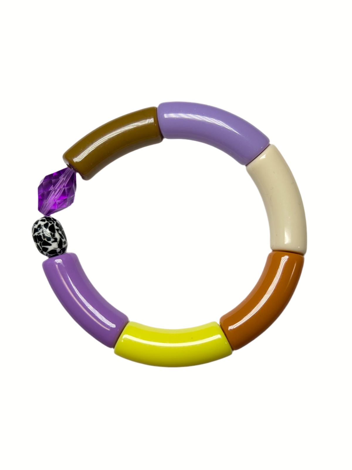 Bracelet élastique en perles violettes et marron