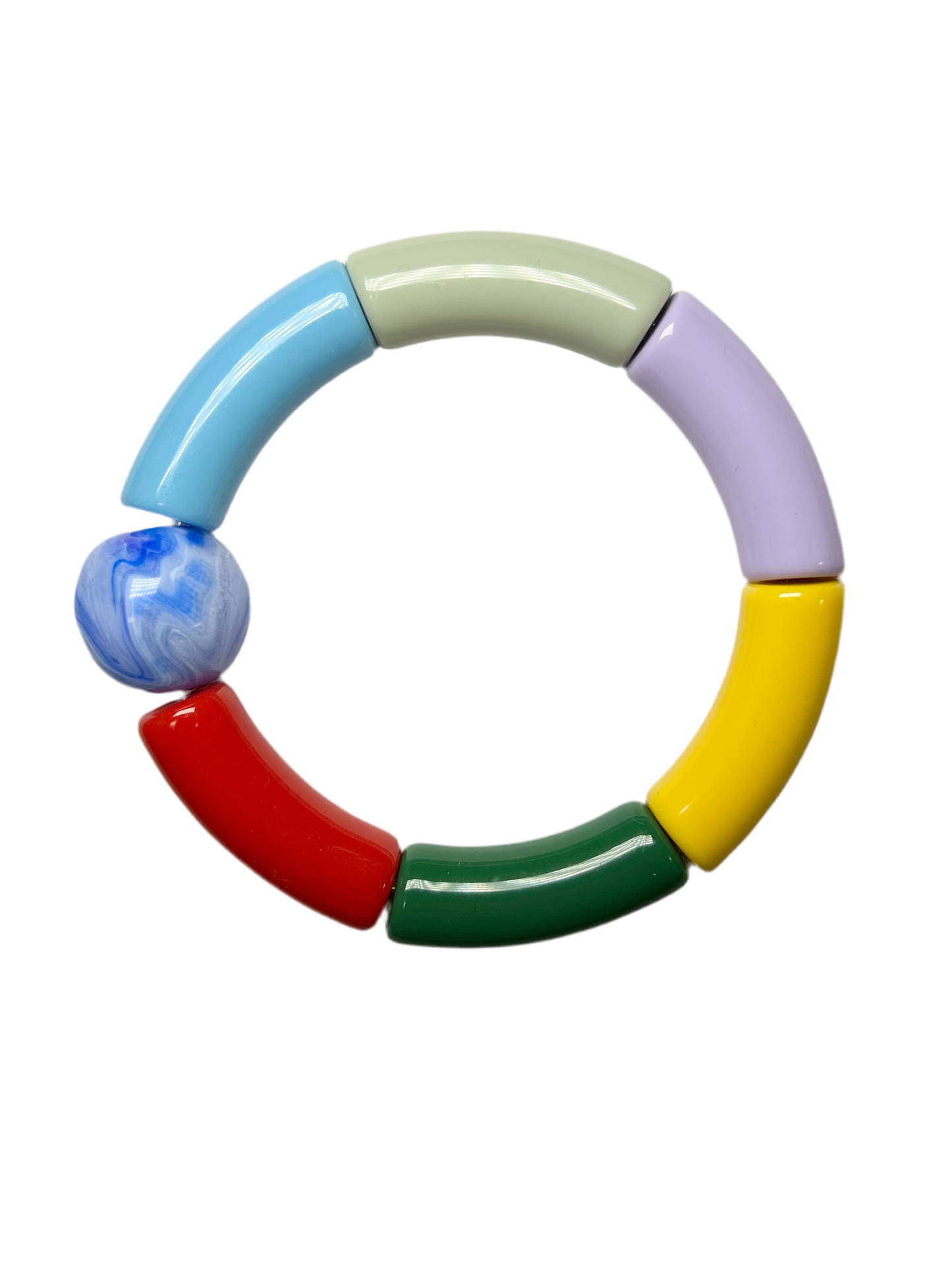 Bracelet multicolore et grosse perle vintage bleue.