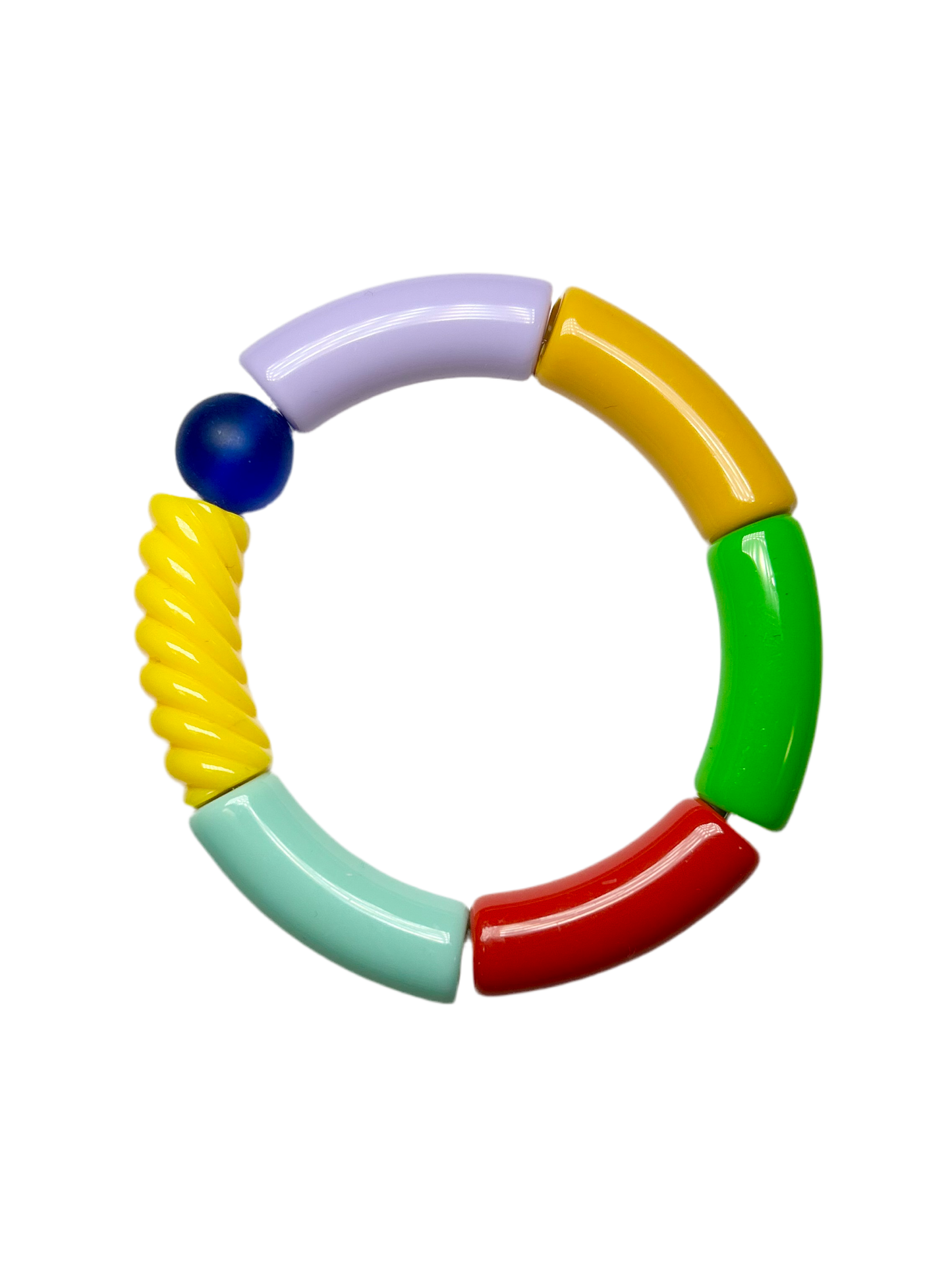 Bracelet multicolore couleurs pop et perle en verre bleue