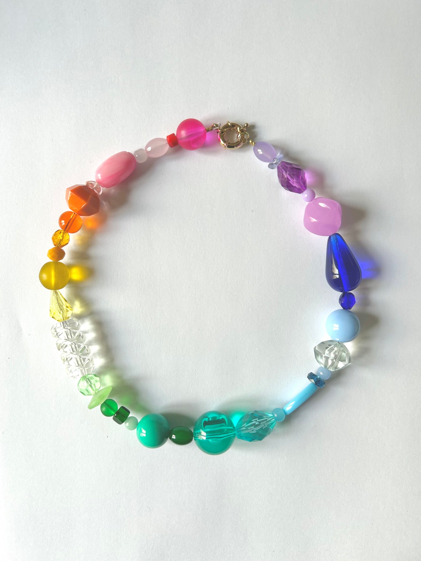 Collier ras du cou arc en ciel, grosses perles