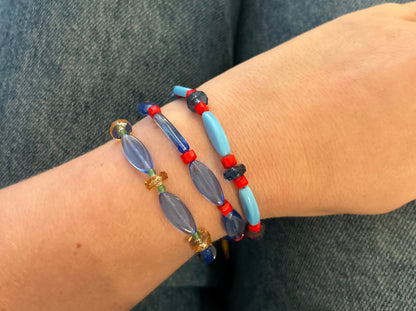 Bracelet épis, bleu, turquoise ou rouge