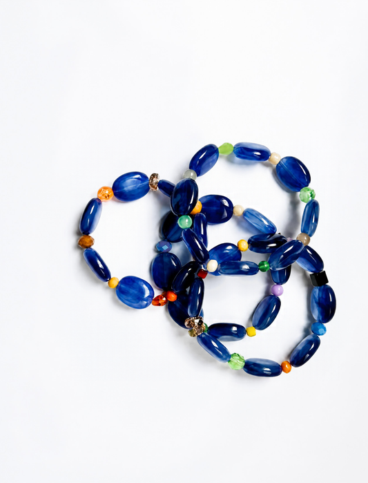 Bracelet petites perles bleues et multicolores